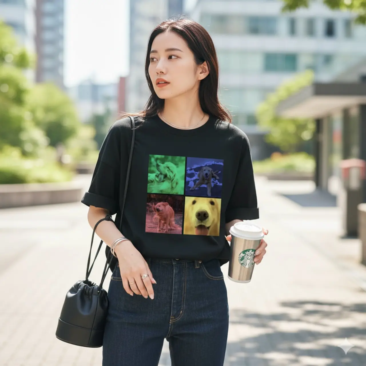 ゴールデンレトリバーTシャツ｜カラフル ブラック 着用イメージ