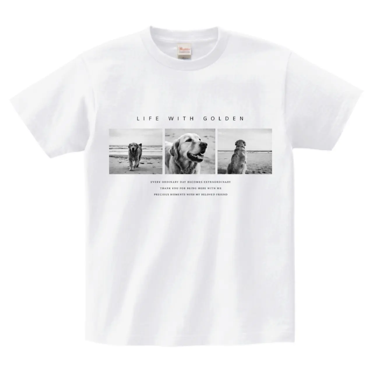 ゴールデンレトリバーTシャツ｜LIFE WITH GOLDEN｜EVERYDAY MOMENTS ホワイト 正面